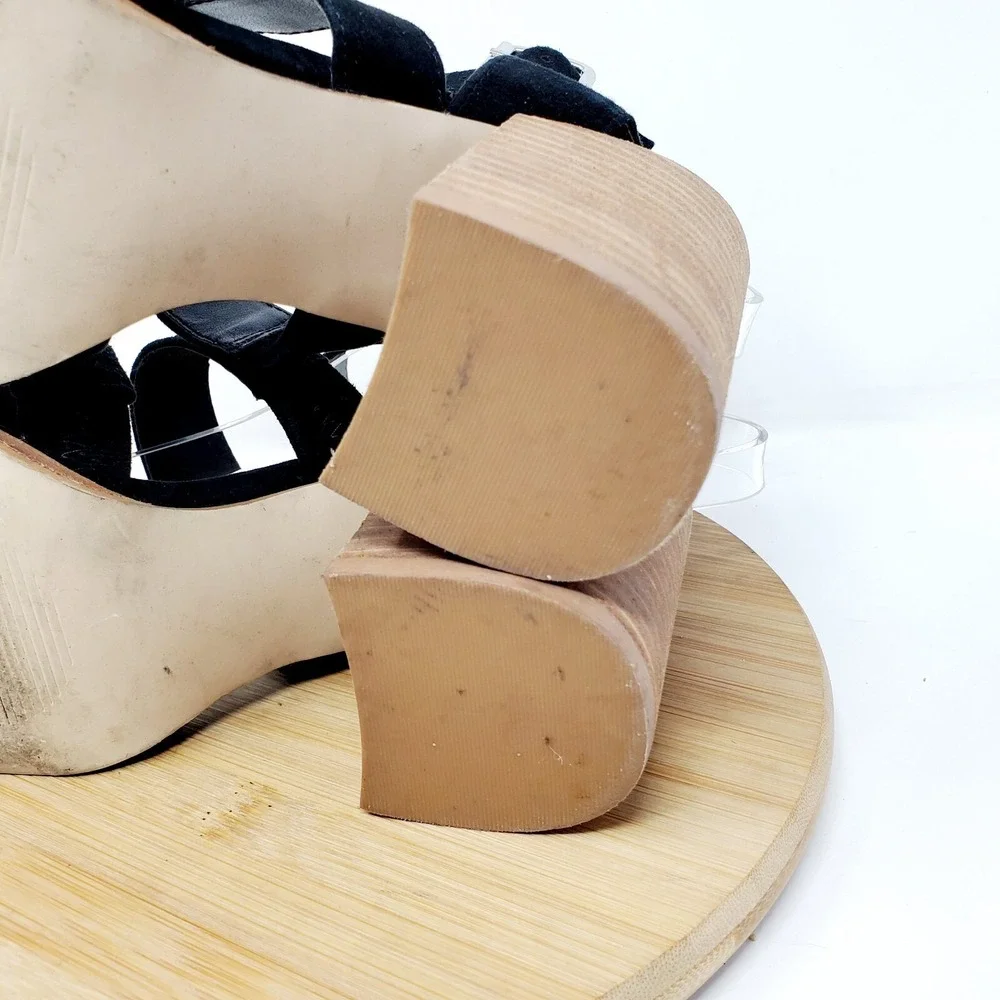 Steve Madden Sandals Womens 7.5 Black Velvet‎ Straps Fishtail Block Heel Shoes